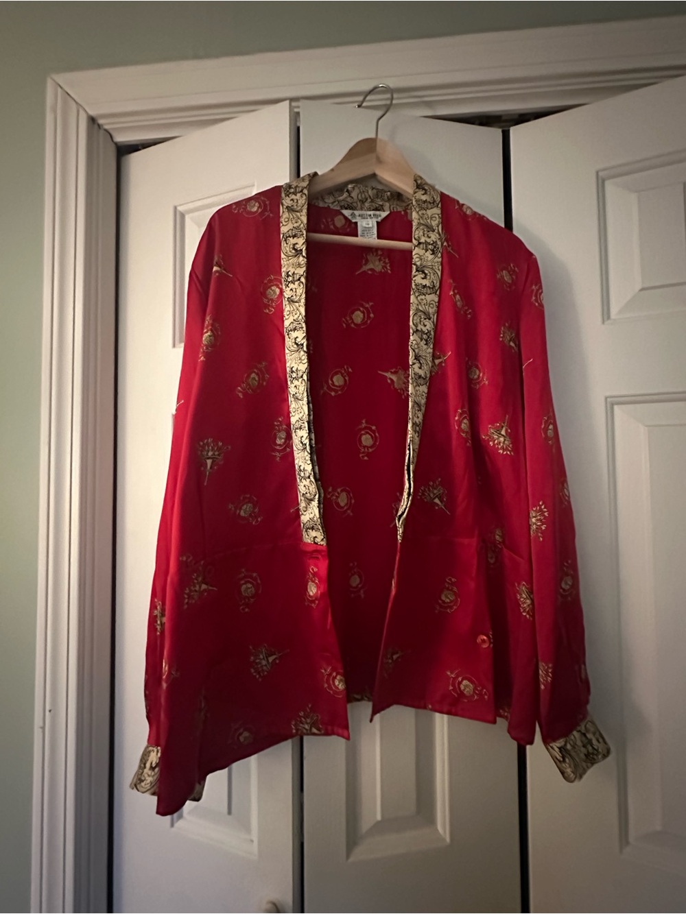 Vintage Austin Reed Red Silk Jacket with Gold Trim